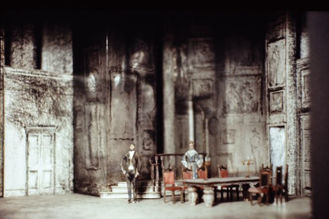 
Theatre model for opera 'Owen Wingrave' with suggested projection screens