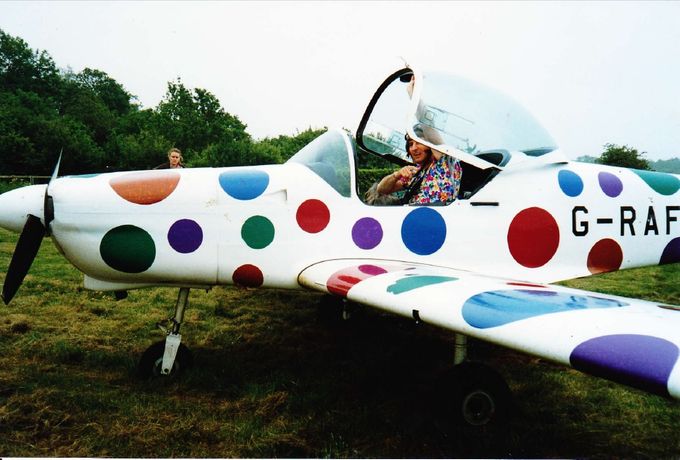 Aunty Mabel's plane (owned by the BBC flying Club would you believe!) with pilot John in female dress!  Series 3 we used a different plane