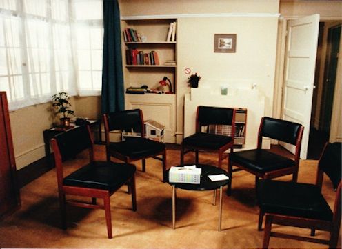 The marriage & family counselling office based on 'Relate'. Although, through research, I learned that real 'Relate' rooms have absolutely NO props other than chairs, the producer/writer wanted dressing!