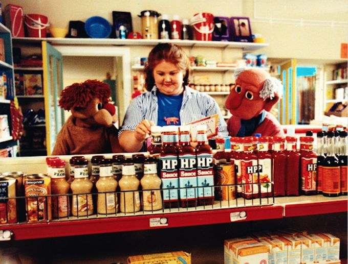 Baxter and Cosmo with presenter Annette Badland in the 1989 shop set!