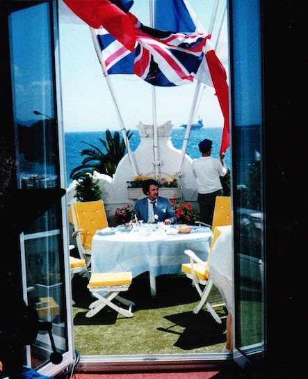 On the balcony of The Carlton hotel at Cannes. Actor, Rolf Saxon, I think with setting prop man Arthur Stacey who loved Nice so much he bought a flat there I think!